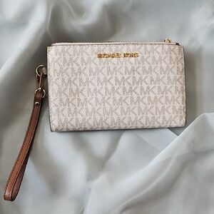 Michael Kors Beige and Brown Wristlet Clutch
